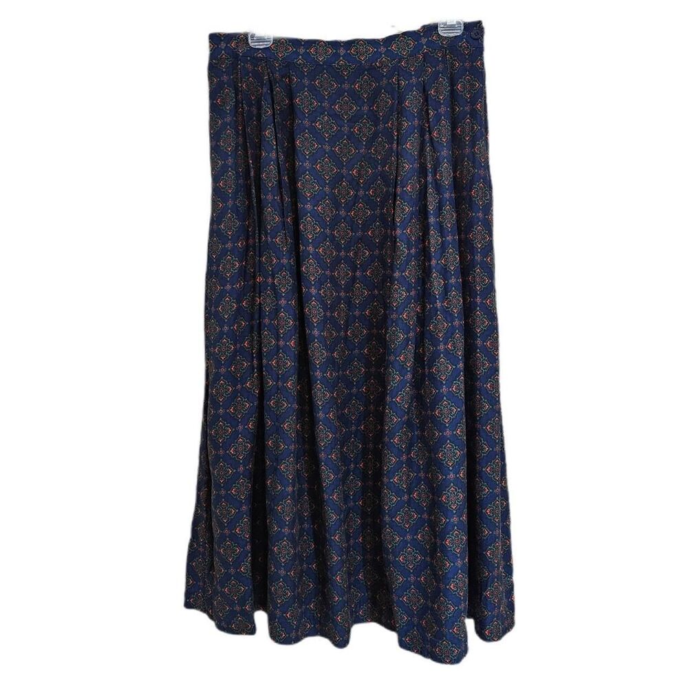 vintage cottagecore academia navy red blue green pendleton maxi skirt